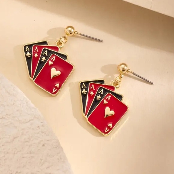 NEW Playing Cards dangle Earrings Poker Aces ❤️♠️♦️♣️ - Boutique - Picture 4 of 4